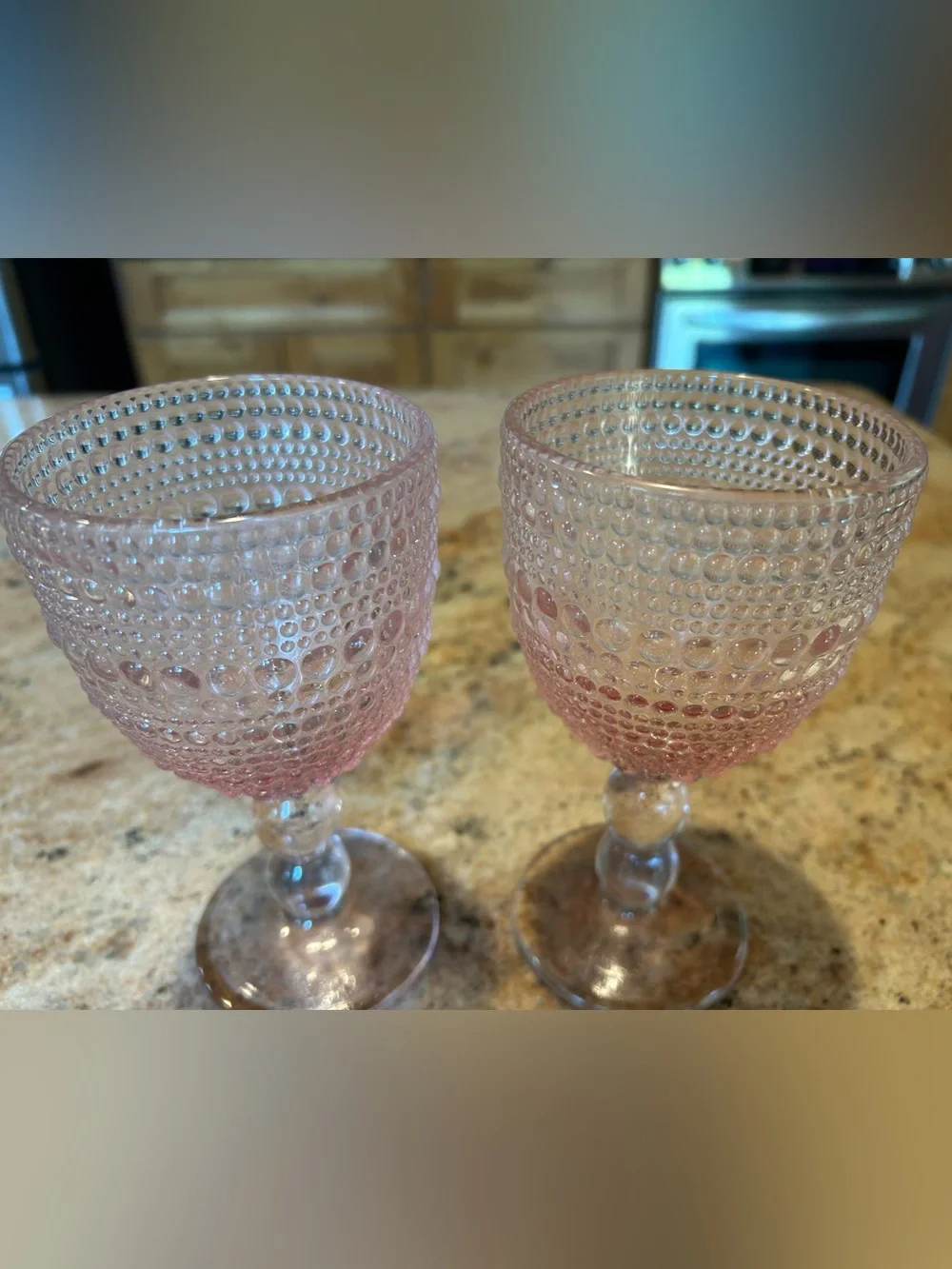 Set of 2 Pink Depression Glass Hobnail Bubble Goblets 12oz 6.50” tall 3.5” wide